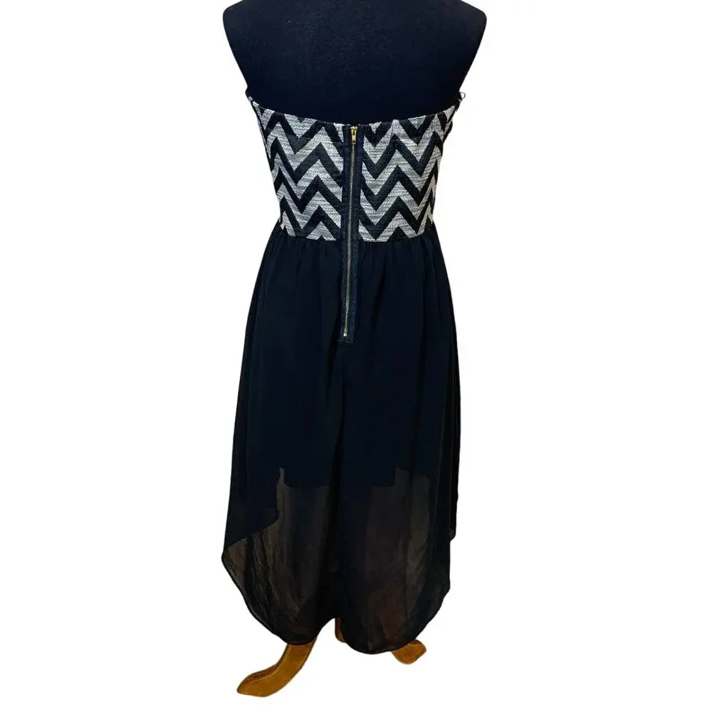 Tini Lili Large Strapless Chevron Zig Zag Hi Low Flowy Lined Formal Dress - Picture 3 of 7